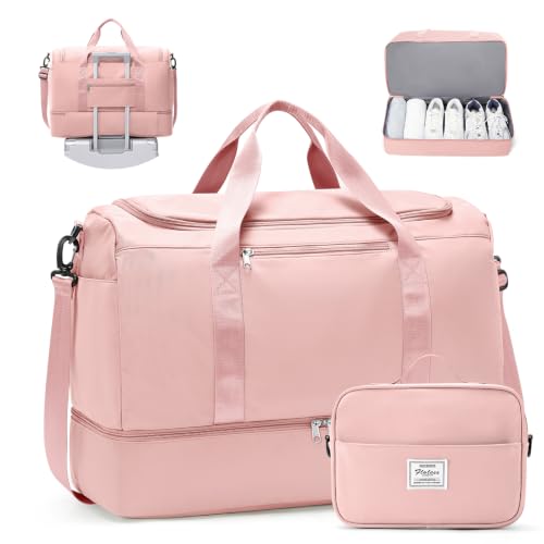 Travel Duffle Bag with Shoe Compartment, XL Weekender Bags for Women - color: B-Pink, size: Extra Large
