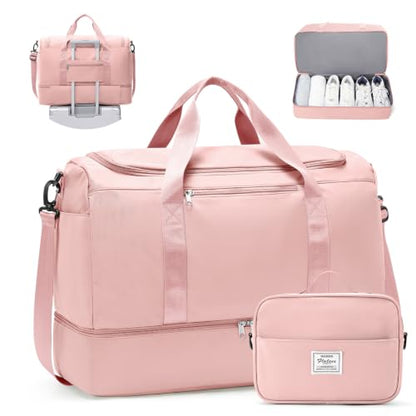Travel Duffle Bag with Shoe Compartment, XL Weekender Bags for Women - color: B-Pink, size: Extra Large