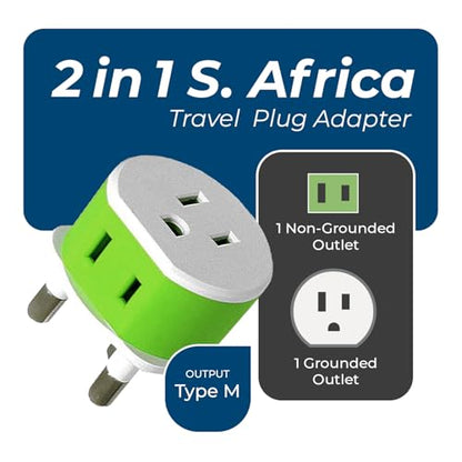 OREI South Africa, Botswana, Namibia Power Plug Adapter with 2 USA Inputs - Travel 3 Pack - Type M (US-10L), Safe Grounded Use with Cell Phones, Laptop, Camera Chargers, CPAP, and More - style: Type M-South Africa