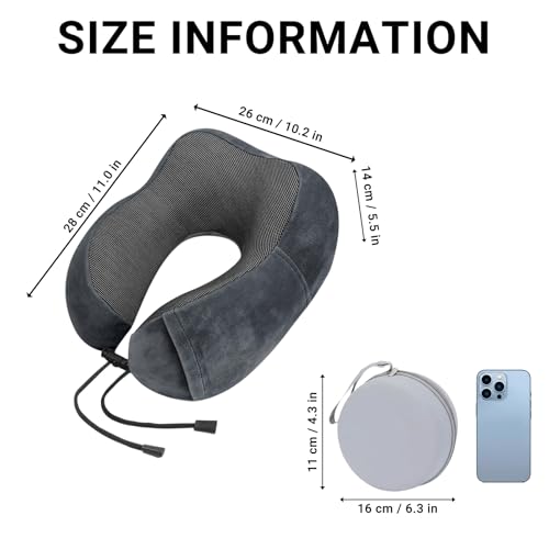 Travel Neck Pillow, 100% Memory Foam, U-Shaped with Storage Box, Dark Gray - color: Dark Gray