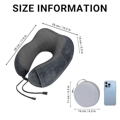 Travel Neck Pillow, 100% Memory Foam, U-Shaped with Storage Box, Dark Gray - color: Dark Gray