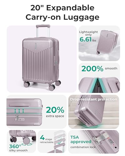 BAGSMART 20" Spinner Carry-On, PC Hardside Expandable, TSA Lock, Purple | Lightweight Hard Shell with Spinner Wheels & TSA Lock, Scratch-Resistant - color: Purple