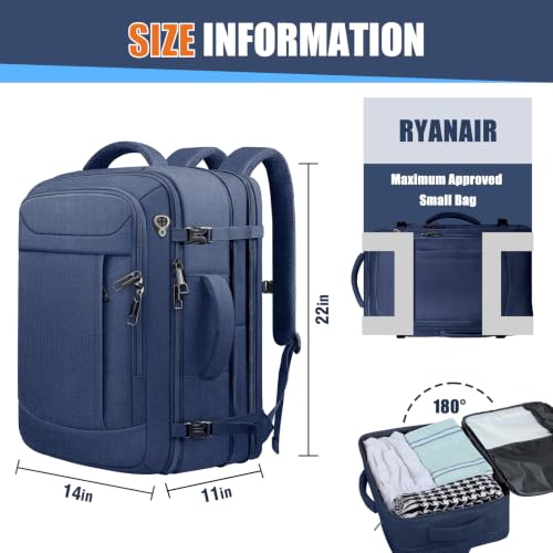 55L Travel Backpack, Carry On Backpack Fits 18.4-19" Laptop, Blue - color: Blue, size: 18.4 inch (22"x14"x10")