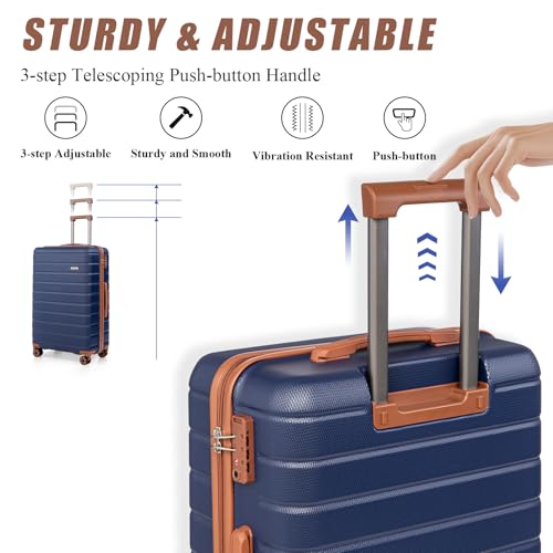 Cosbarn Luggage Sets 5 Piece, Hardshell Suitcases with Wheels, TSA Lock - color: DarkBlue
