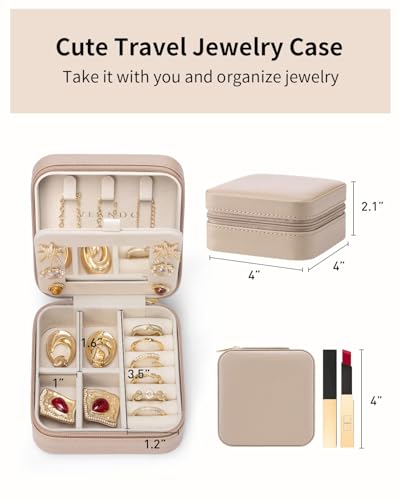 VLANDO Travel Jewelry Case with Mirror, Storage 3 Pairs of Stud Earrings - color: J.Toffee