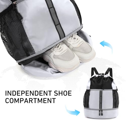 Valleycomfy Drawstring Gym Bag Sports Backpack With Shoe Compartment White - color: White