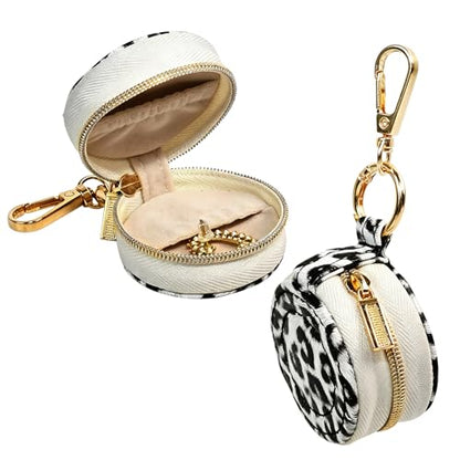 Portable Ring Keychain Holder - White leopard print Jewelry Holder - color: White leopard print