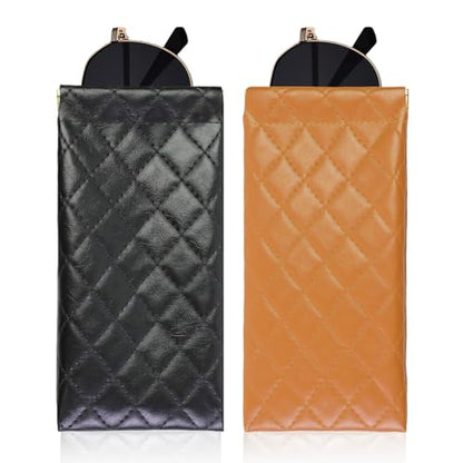 Double Eyeglass Case Soft Dual Glasses Case for Women Men Travel Squeeze Top Sunglasses Cases Eyeglasses Pouch - color: Black+brown Diamond