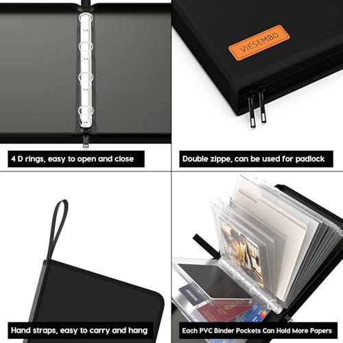 Important Document Organizer Binder with Pocket, Fireproof, Water-Resistant - color: Black