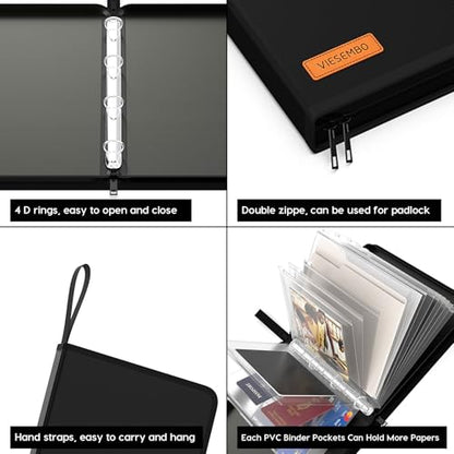 Important Document Organizer Binder with Pocket, Fireproof, Water-Resistant - color: Black