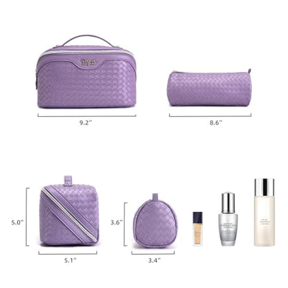 BOYATU Travel Makeup Bag Cosmetic Bags for Women: 3 Pcs Set Make up Bag - color: L01 Purple