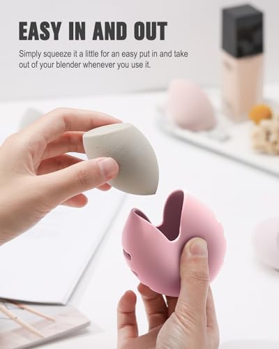 FERYES Makeup Sponge Holder – Shatterproof Eco-Friendly Silicone Beauty Make Up Blender Case for Travel - Pink - color: 1 Pc Pink