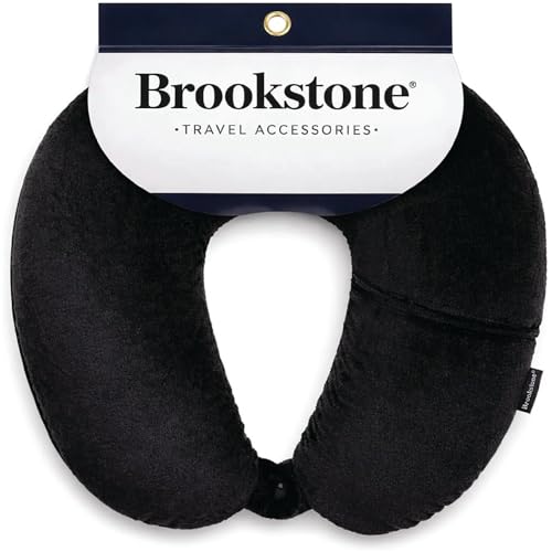 Brookstone Microbead Neck Pillow Soft Travel Pillow with Phone Pocket - color: Black