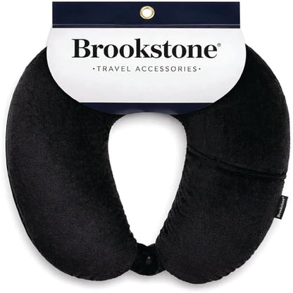 Brookstone Microbead Neck Pillow Soft Travel Pillow with Phone Pocket - color: Black