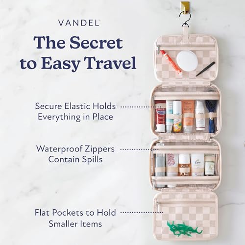 VANDEL Waterproof Hanging Toiletry Bag [TSA-Approved] Cosmet Travel Bag - color: Neutral Checker
