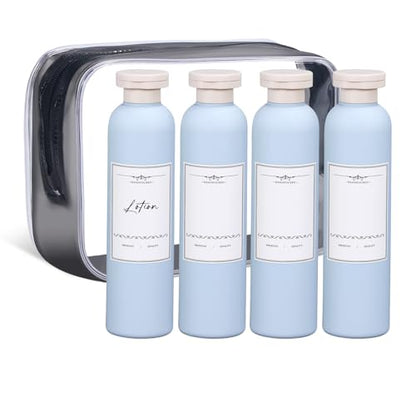 ASEVAT 8.8 oz Plastic Travel Refillable Shampoo Bottles, Empty Squeeze Bottles with Flip Cap, Travel Containers for Shampoo, Conditioner, Lotion, Cream and Liquids (4 Pcs) - color: Blue, size: 8.8 Ounces