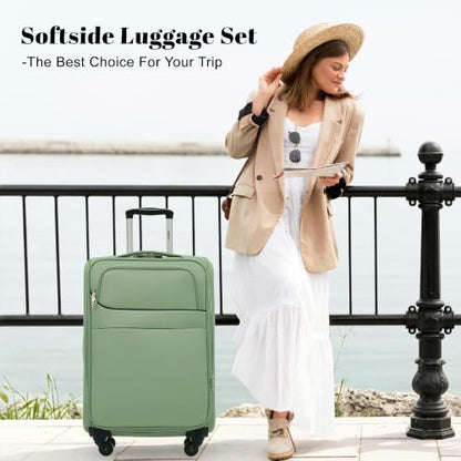 Merax 4-Piece Expandable Luggage Set,Softside Suitcase,Light Green - color: Light Green+18IN, style: Softside Luggage(22/26/30)