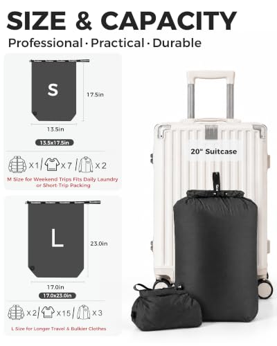 Travel Laundry Bag, Pump-Free Vacuum Compression Dirty Clothes Bag, Small Reusable Waterproof & Washable Laundry Bag, Wet and Dry Bag, Ideal for Suitcases, Road Trip Essentials (1 Pack) Black - color: Black, size: 17.5" L × 13.5" W × 5" H
