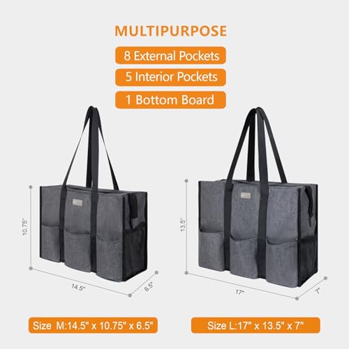 TOPDesign Utility Water Resistant Tote Bag with 13 Pockets, Zipper Closure - color: Grey, size: Medium