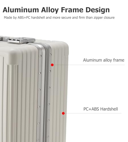 feilario PC Hardside Carry On Luggage, Aluminum Frame, TSA Lock, Cup Holder - color: A1-Ivory White (zipperless closure), size: 22.5"