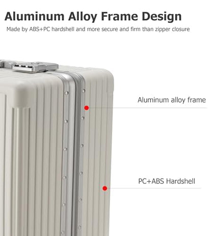 feilario PC Hardside Carry On Luggage, Aluminum Frame, TSA Lock, Cup Holder - color: A1-Ivory White (zipperless closure), size: 22.5"