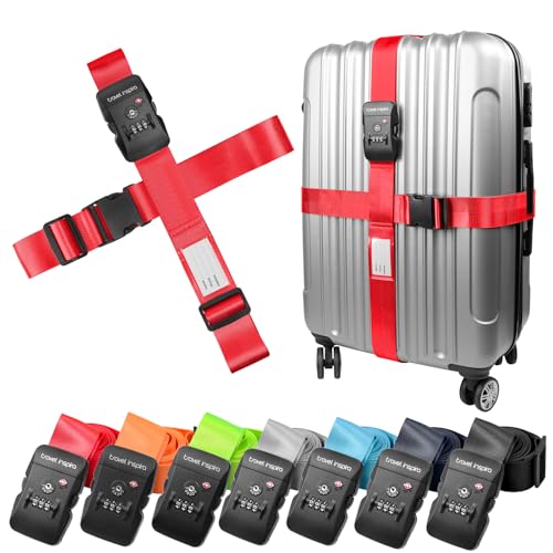 Travel Inspira Heavy Duty Luggage Straps with TSA Lock - color: Cross Red-New