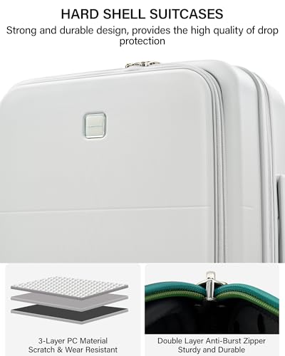Hanke 20 Inch Expandable Carry On Luggage 22x14x9 Airline Approved - color: Smoke White, size: Expandable 20 Inch