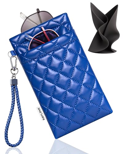 RayLove Double Glasses Case with Carrying Strap and Cleaning Cloth - color: Blue