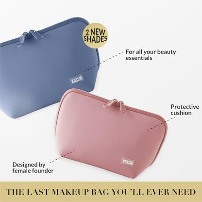 KUSSHI Neoprene Makeup Bag - Washable Makeup Bag for Stress Free Travel (Pearl Blue/Sand Pink) - color: Pearl Blue/Sand Pink