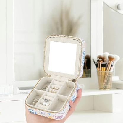 HDE Girls Travel Jewelry Case Organizer with Mirror Small Ring Storage Teen - color: Girly Stickers