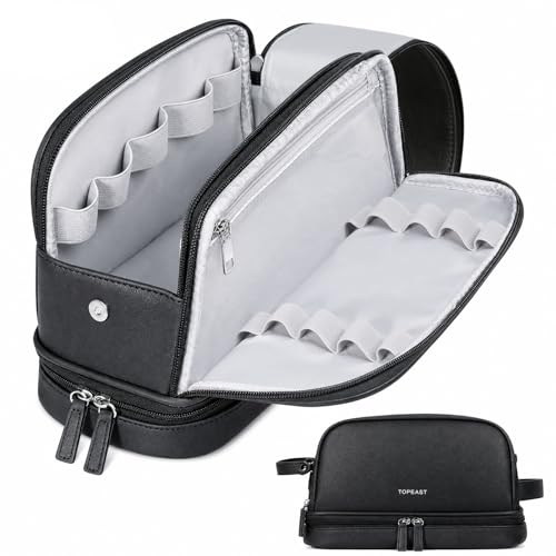 Toiletry Bag for Men, Large PU Leather Dopp Kit for Travel Toiletries - color: Black