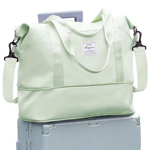 Large Travel Duffle Bag Carry On Weekender Bags for Women Men 18x14x8 Gym - color: A86-mintgreen-expandable, size: X-large
