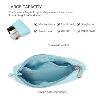 Small Makeup Bag for Purse, Leather Cosmetic (Clear Water Blue) - color: Clear Water Blue
