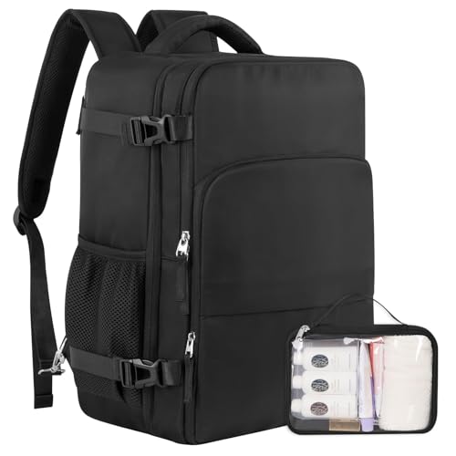 Sinaliy Travel Backpack for Men Women, Airline Approved Personal Item Bag - color: Black, size: Large