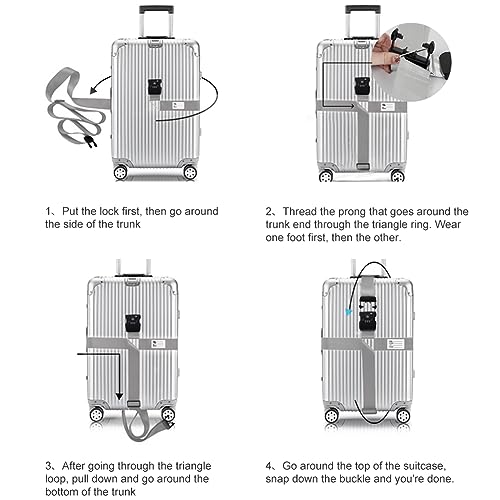 Veki Cross Luggage Straps Set TSA Approved with Lock, Silver Gray*4pcs - color: Silver Gray, size: 4pcs
