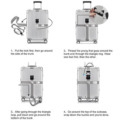 Veki Cross Luggage Straps Set TSA Approved with Lock, Silver Gray*4pcs - color: Silver Gray, size: 4pcs