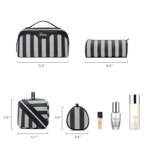 BOYATU Travel Makeup Bag for Women: 3 Pcs Set Striped Make up Bag,Black - color: A-4-Black