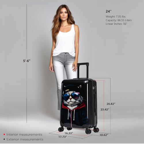 InUSA Cat Print 24-Inch Hardside Spinner Luggage Lightweight & TSA Lock - color: Cat, size: 24 Inch