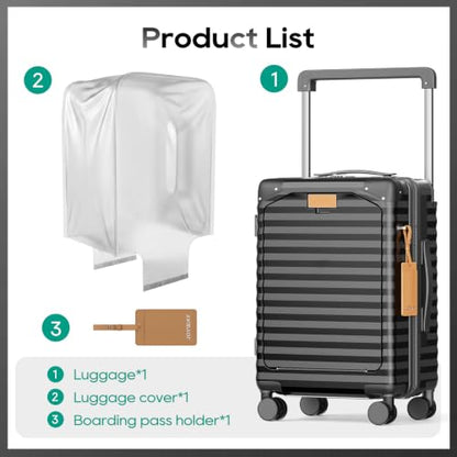 Joyway 20 Inch Carry on Luggage with Front Pocket, PC Hardshell Carry-on Suitcase with USB Port and Cup Holder, 21.5x14.2x9 Airline Approved, Luggage with Spinner Wheels and TSA Lock (Grey) - color: Grey, size: Carry On 20Inch