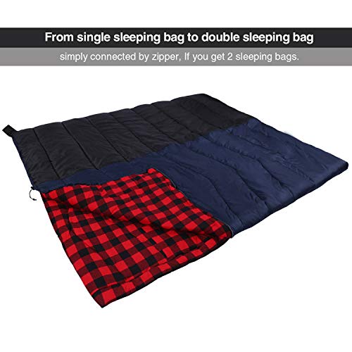 REDCAMP Cotton Flannel Sleeping Bag for Camping Backpacking, Adults Cold Weather Envelope Sleeping Bags with 2/3/4/6lbs Filling - color: Red Plaid with 3lbs Filling