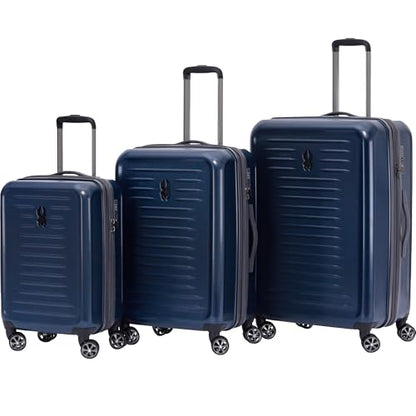 Spyder Rails 3 Piece Luggage Set with 360° Spinner Wheels, TSA Approved Lock (20 Inch Carry-On, 25 Inch Checked, 29 Inch Checked) - color: Carbon Blue, size: 3-Piece Set