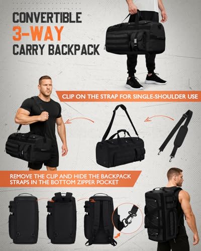 Gonex 45L 3-in-1 Duffel Bag for Gym & Travel - color: Black, size: 45L