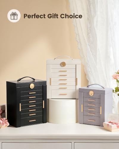 Lolalet Large Jewelry Box, 7-Layer Jewelry Organizer with 6 Drawers -Black - color: Black, size: 7-Layer (11.4" W × 6.9" D × 13" H)