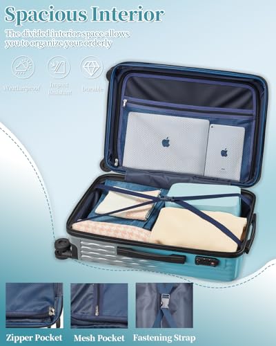 Expandable 20 Inch Carry on Luggage Suitcase with TSA Lock - color: Lake Bue, size: S(carry-on-20")
