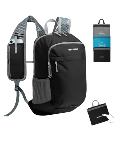 WATERFLY Small Packable Travel Backpack: 15L Lightweight Hiking Daypack - color: Black