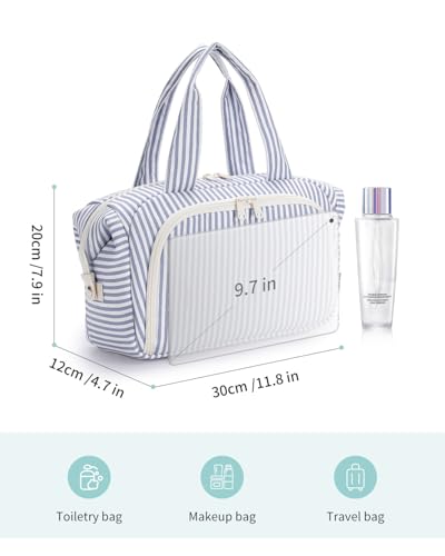 Narwey Travel Toiletry Bag for Women, Large Makeup Cosmetic Organizer Bag - color: Y-Greyish Blue Stripe