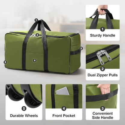 REDCAMP 85L/120L/140L Foldable Duffle Bag with Wheels, Large Travel Duffel Bag - color: Green