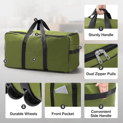 REDCAMP 85L/120L/140L Foldable Duffle Bag with Wheels, Large Travel Duffel Bag - color: 120L Green