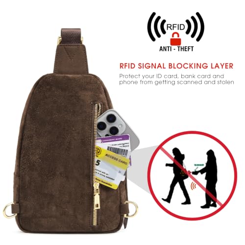 Kattee Sling Bag for Women, Genuine Suede Leather Crossbody Bags - color: Suede Chocolate