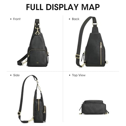 Kattee Small Leather Sling Bag for Women with RFID Blocking,Black - color: Black